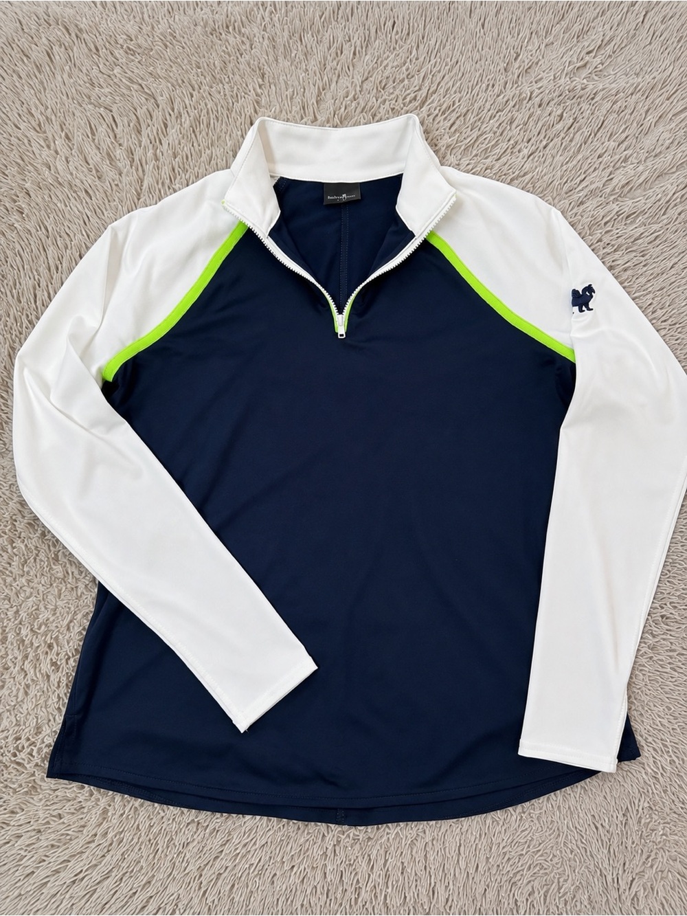 Belyn Key Women’s Golf Quarter Zip Pullover Navy White Lime Size S